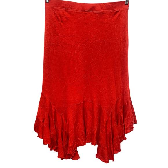 Vtg Y2K Red Contemporary Skirt Women XL Wool Blend Midi Fairycore Fairy